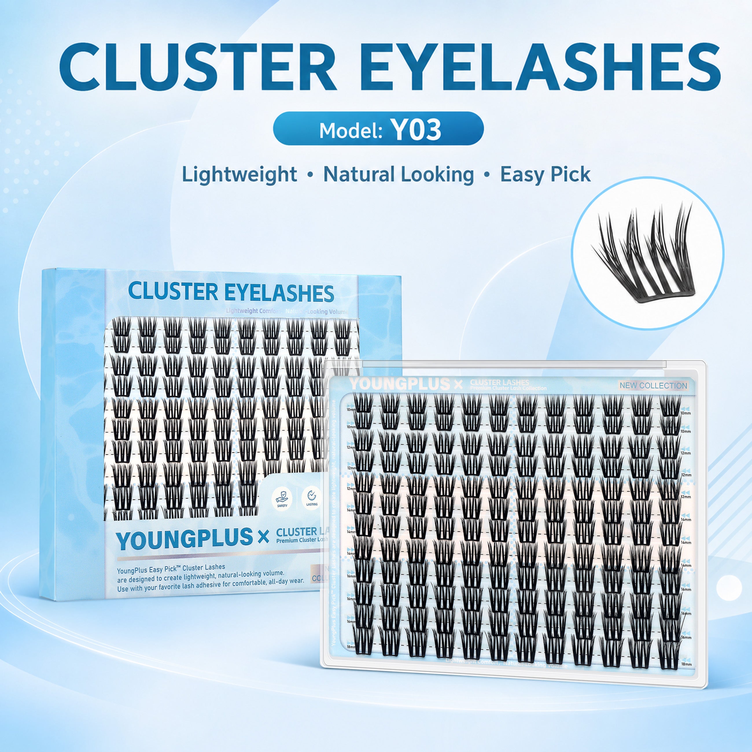 YOUNGPLUS Y03 Defined Wispy Cluster Lashes – 10–18mm DIY Lash Extensions