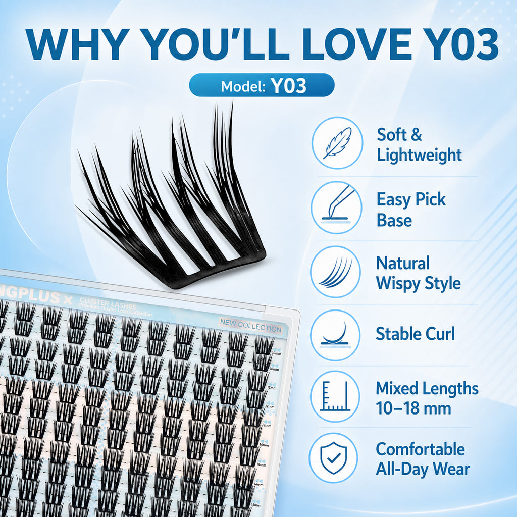 YOUNGPLUS Y03 Defined Wispy Cluster Lashes – 10–18mm DIY Lash Extensions