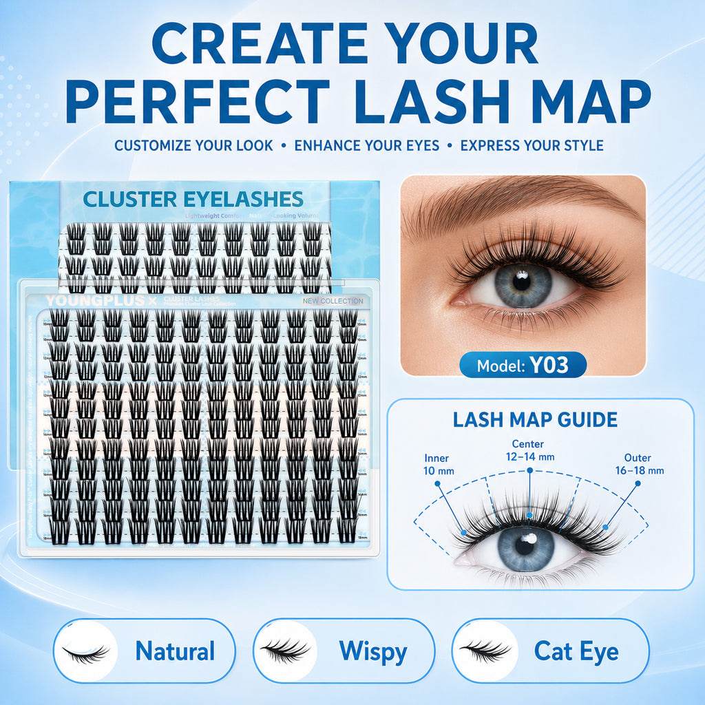 YOUNGPLUS Y03 Defined Wispy Cluster Lashes – 10–18mm DIY Lash Extensions