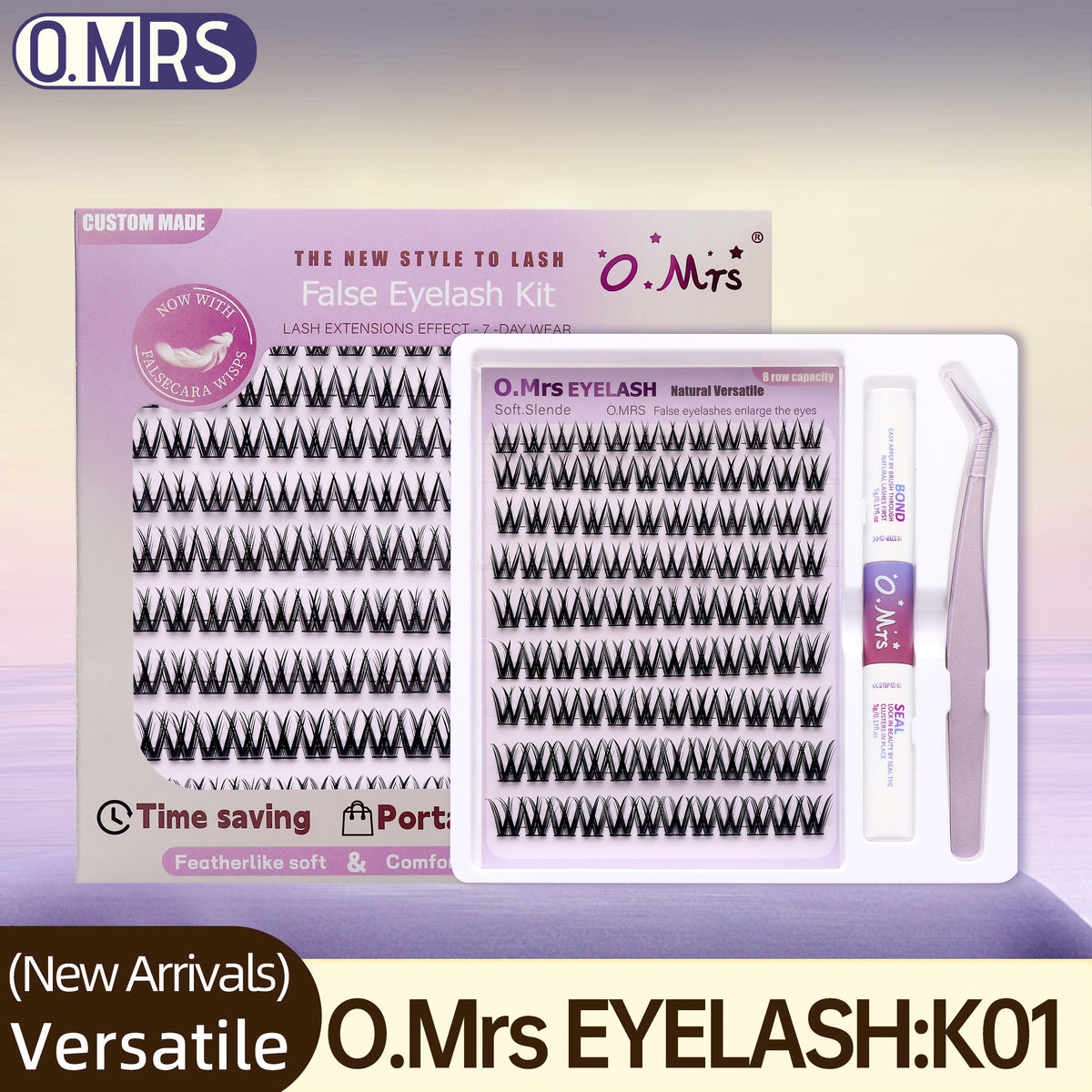 O.MRS K01 False Eyelash Kit – All-in-1 Cluster Lashes, 7-Day Wear, Natural Look, Soft & Lightweight, Bond & Seal Included, Easy Apply bottom