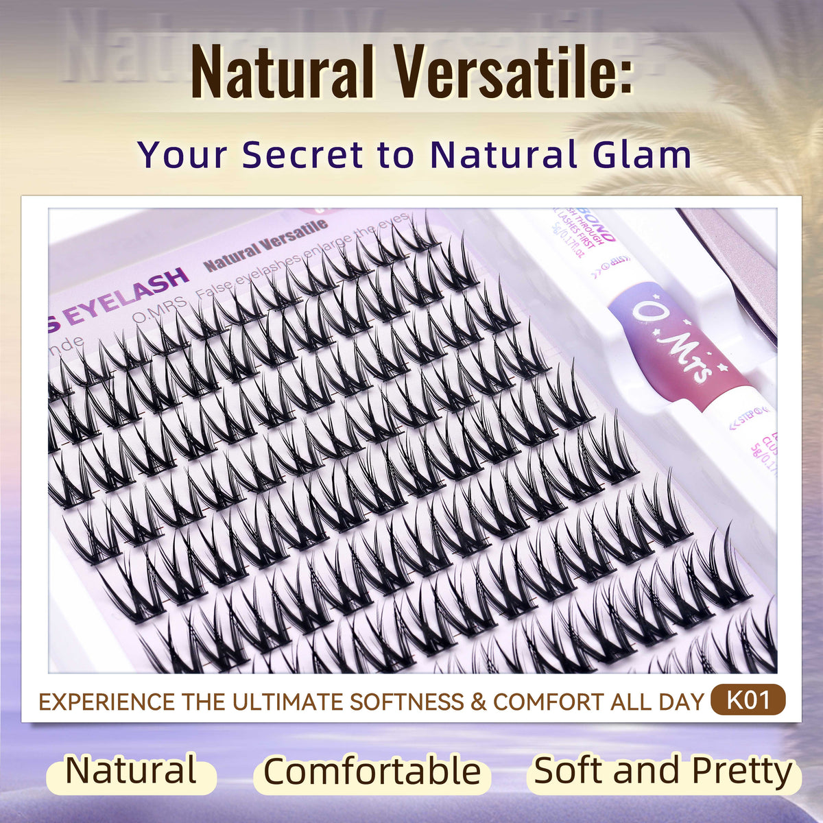 O.MRS K01 False Eyelash Kit – All-in-1 Cluster Lashes, 7-Day Wear, Natural Look, Soft & Lightweight, Bond & Seal Included, Easy Apply bottom
