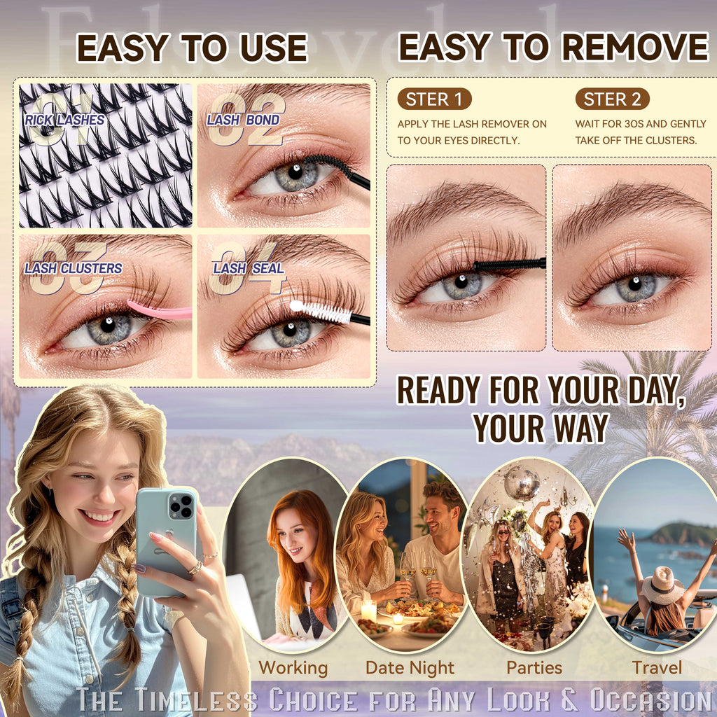 O.MRS K01 False Eyelash Kit – All-in-1 Cluster Lashes, 7-Day Wear, Natural Look, Soft & Lightweight, Bond & Seal Included, Easy Apply bottom