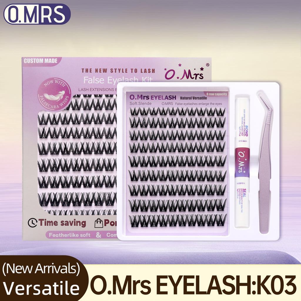 O.MRS K03 False Eyelash Kit – All-in-1 Cluster Lashes, 7-Day Wear, Natural Look, Soft & Lightweight, Bond & Seal Included, Easy Apply bottom
