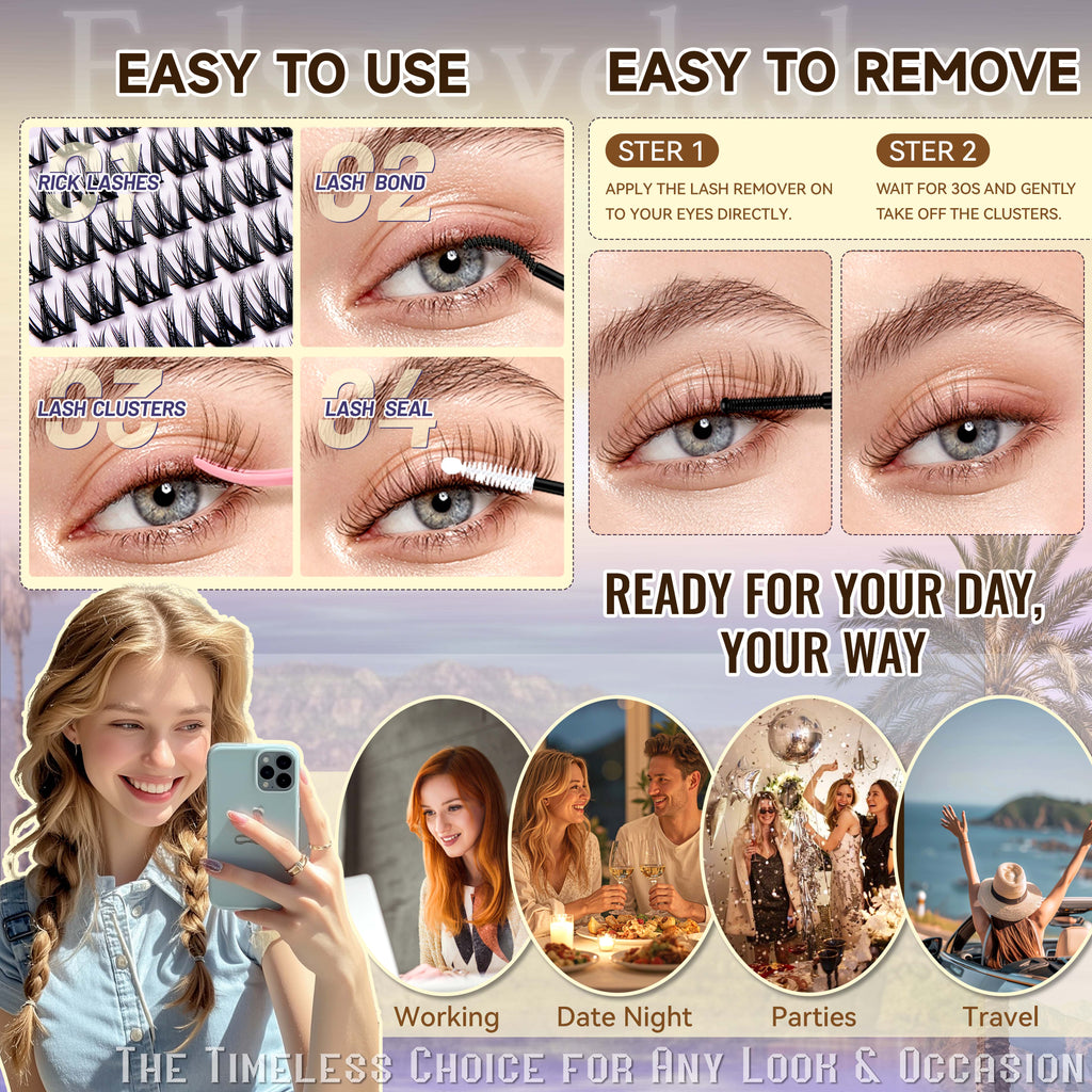 O.MRS K03 False Eyelash Kit – All-in-1 Cluster Lashes, 7-Day Wear, Natural Look, Soft & Lightweight, Bond & Seal Included, Easy Apply bottom