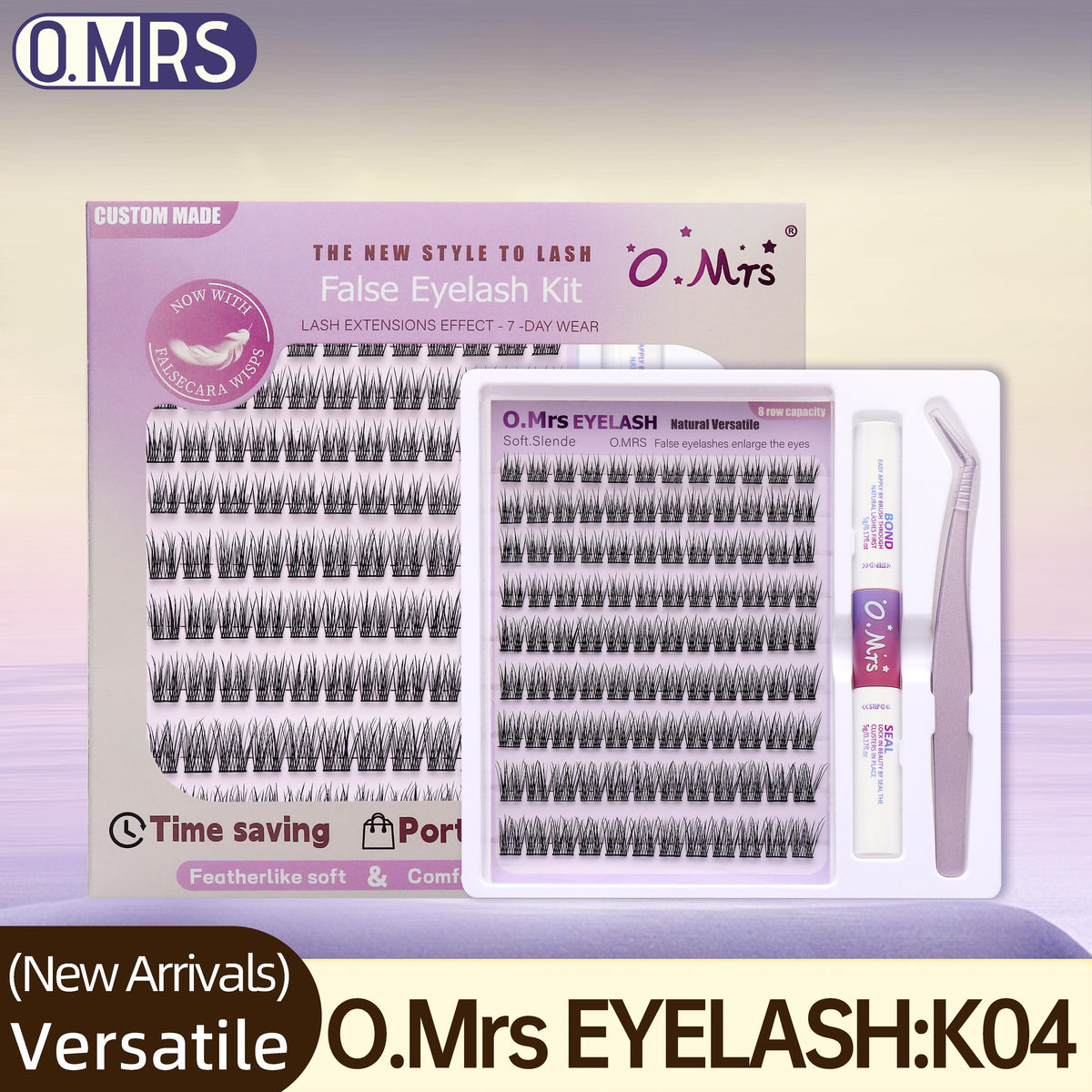 O.MRS K04 False Eyelash Kit – All-in-1 Cluster Lashes, 7-Day Wear, Natural Look, Soft & Lightweight, Bond & Seal Included, Easy Apply bottom