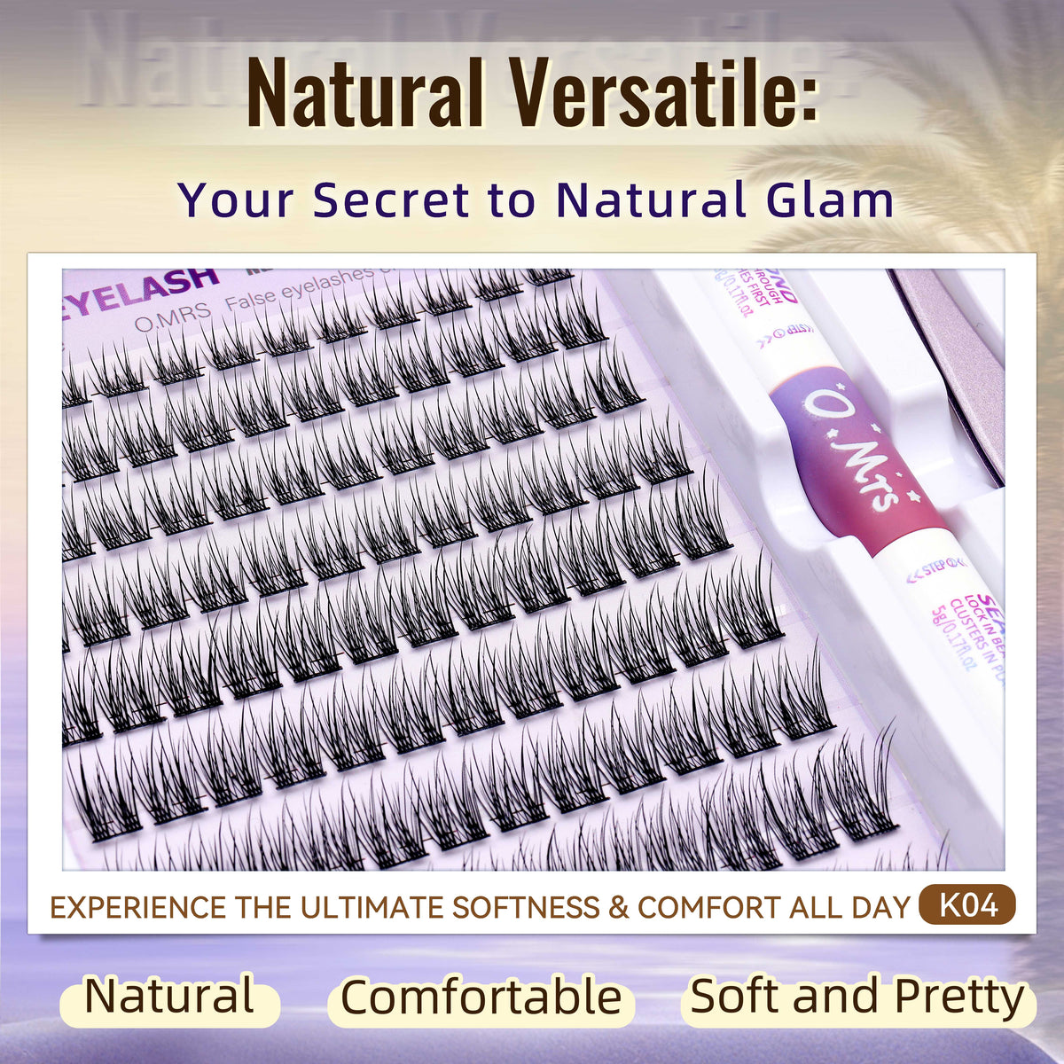 O.MRS K04 False Eyelash Kit – All-in-1 Cluster Lashes, 7-Day Wear, Natural Look, Soft & Lightweight, Bond & Seal Included, Easy Apply bottom