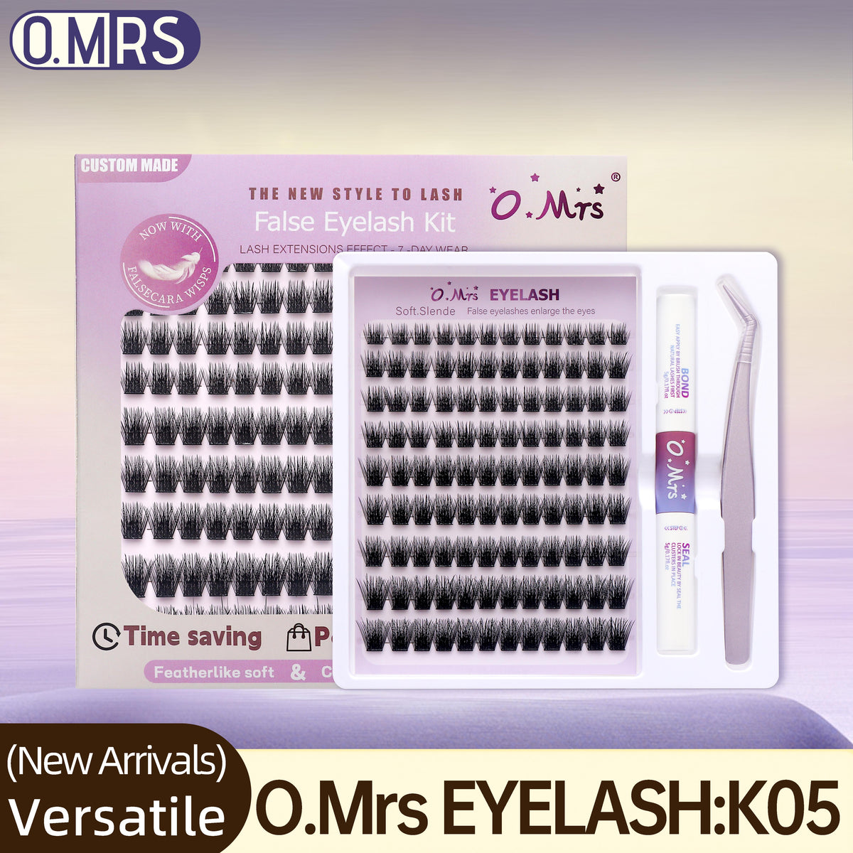 O.MRS K05 False Eyelash Kit – All-in-1 Cluster Lashes, 7-Day Wear, Natural Look, Soft & Lightweight, Bond & Seal Included, Easy Apply