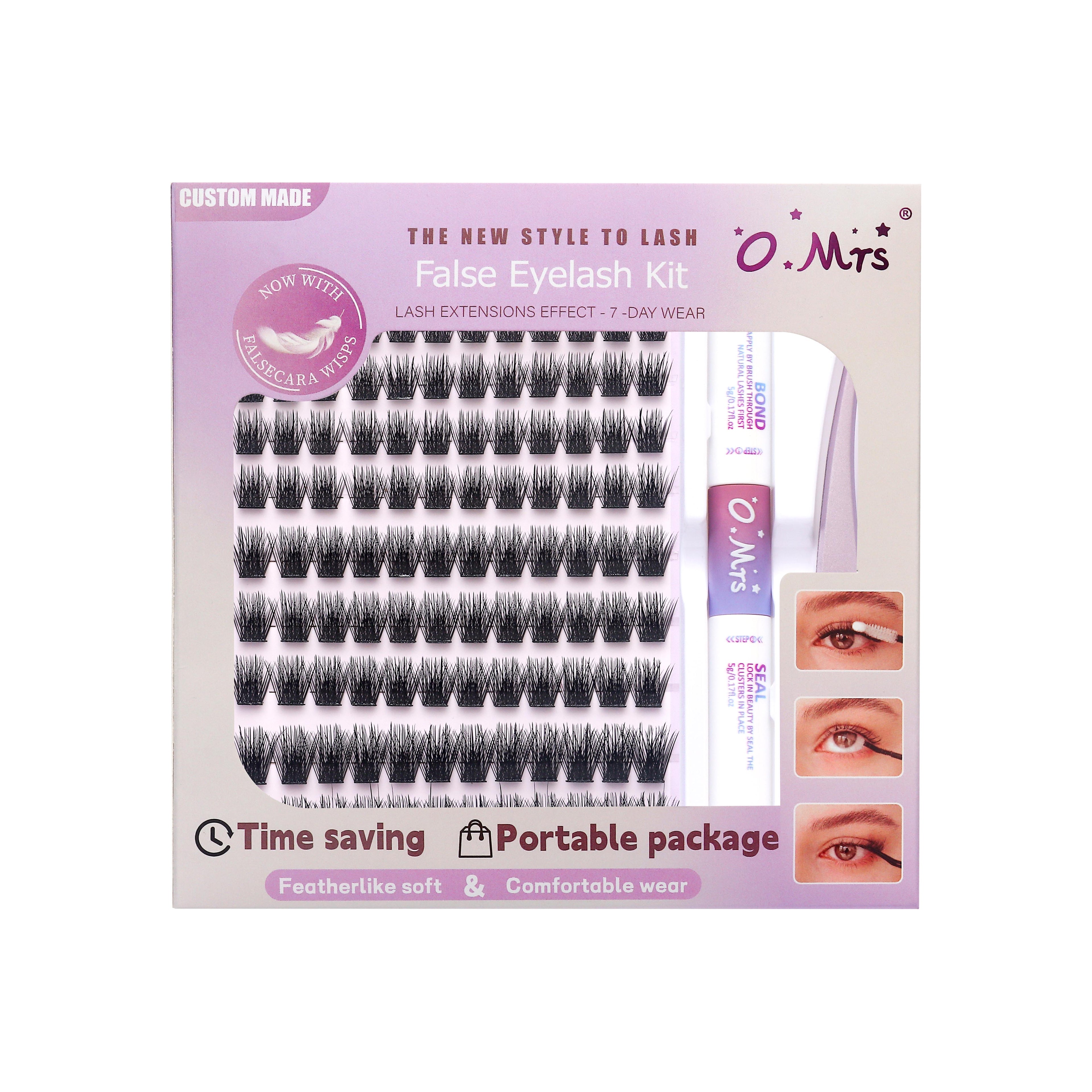 O.MRS K05 False Eyelash Kit – All-in-1 Cluster Lashes, 7-Day Wear, Natural Look, Soft & Lightweight, Bond & Seal Included, Easy Apply