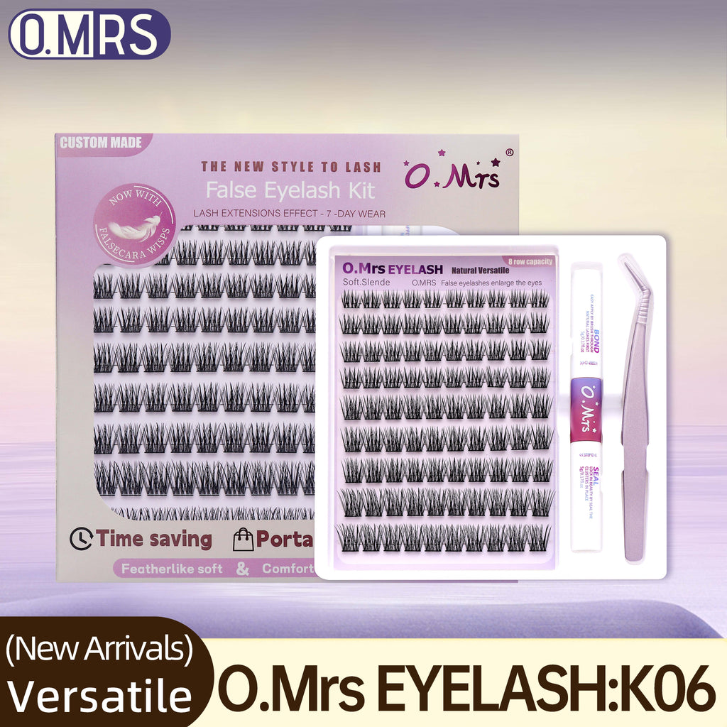 O.MRS K06 False Eyelash Kit – All-in-1 Cluster Lashes, 7-Day Wear, Natural Look, Soft & Lightweight, Bond & Seal Included, Easy Apply