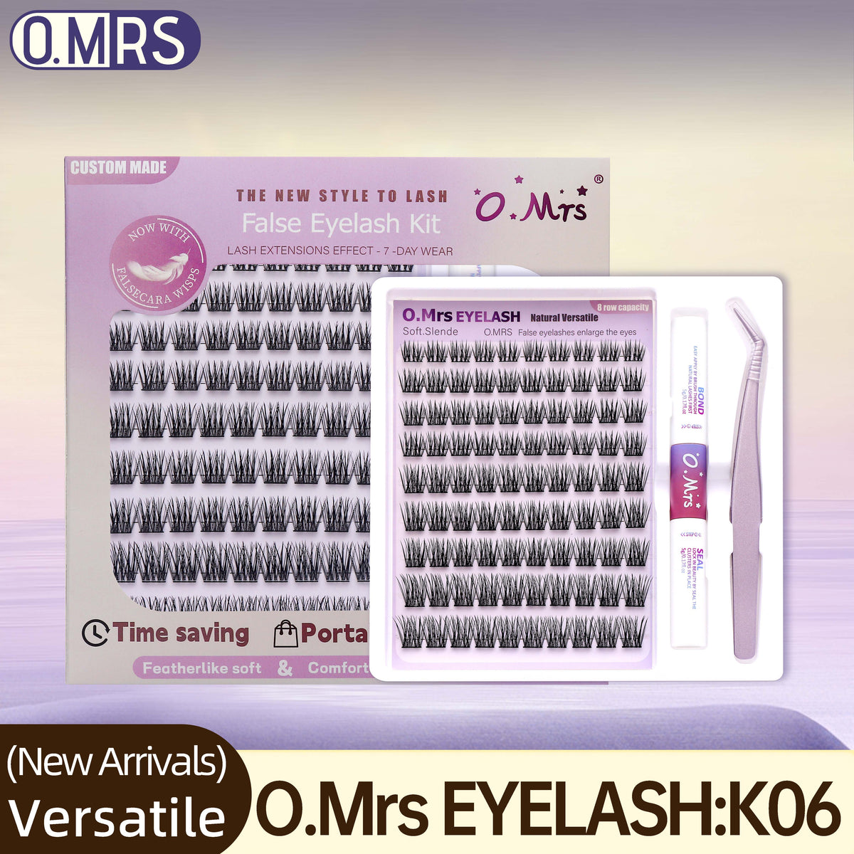 O.MRS K06 False Eyelash Kit – All-in-1 Cluster Lashes, 7-Day Wear, Natural Look, Soft & Lightweight, Bond & Seal Included, Easy Apply