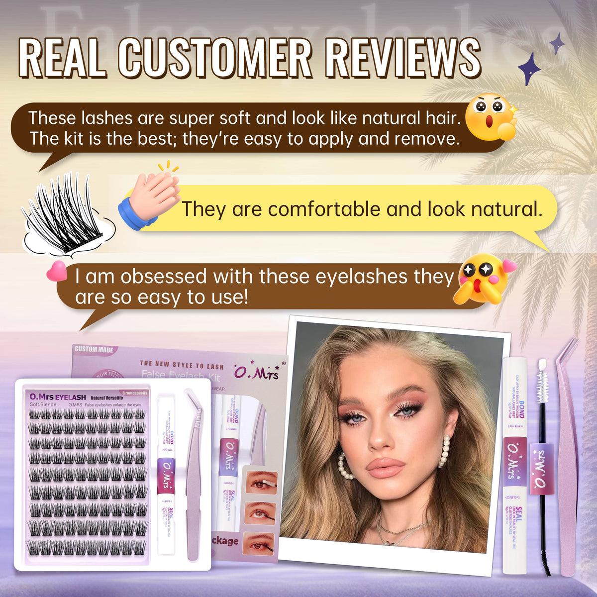 O.MRS K06 False Eyelash Kit – All-in-1 Cluster Lashes, 7-Day Wear, Natural Look, Soft & Lightweight, Bond & Seal Included, Easy Apply