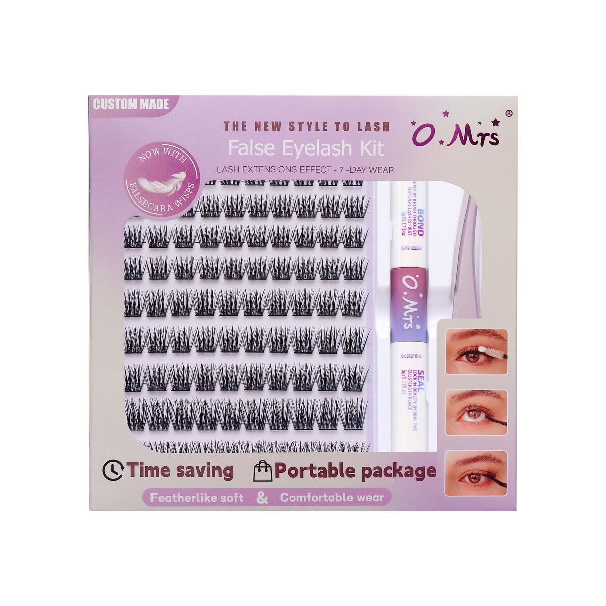 O.MRS K06 False Eyelash Kit – All-in-1 Cluster Lashes, 7-Day Wear, Natural Look, Soft & Lightweight, Bond & Seal Included, Easy Apply