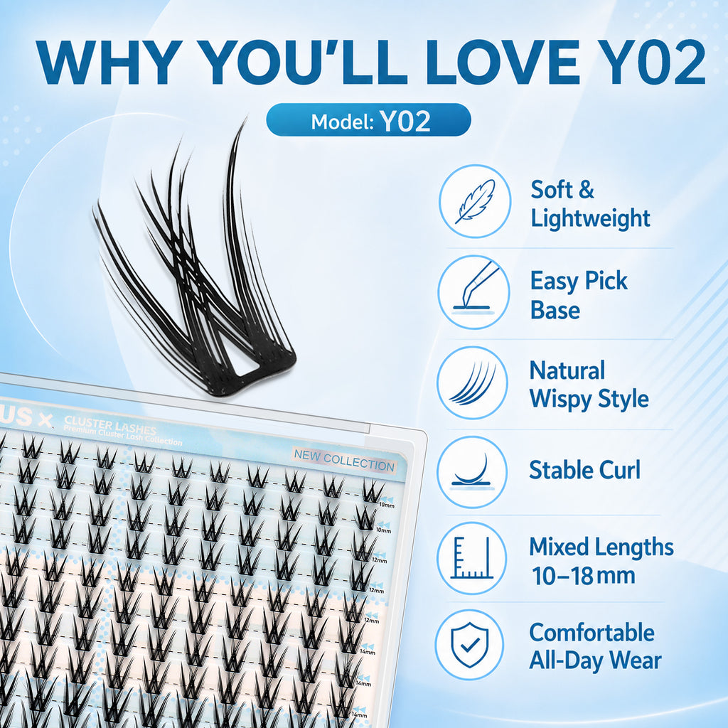 YOUNGPLUS Y02 Wispy Cluster Lashes – 10–18mm DIY Lash Extensions