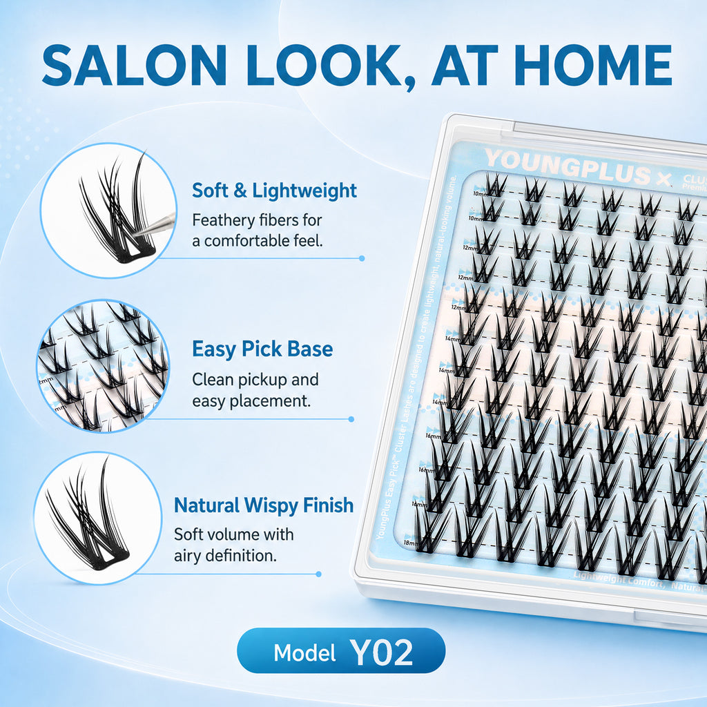YOUNGPLUS Y02 Wispy Cluster Lashes – 10–18mm DIY Lash Extensions