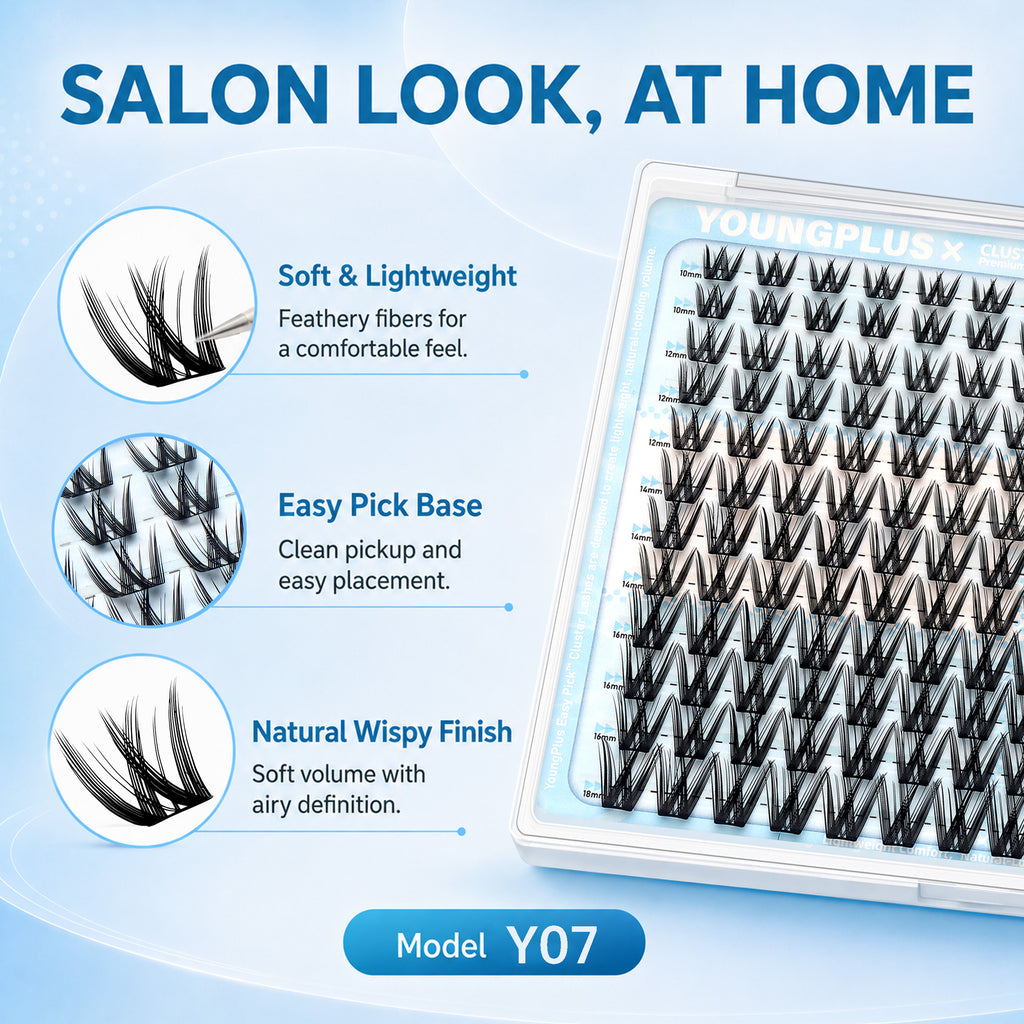 YOUNGPLUS Y07 Spiky Wispy Cluster Lashes – 10–18mm DIY Lash Extensions