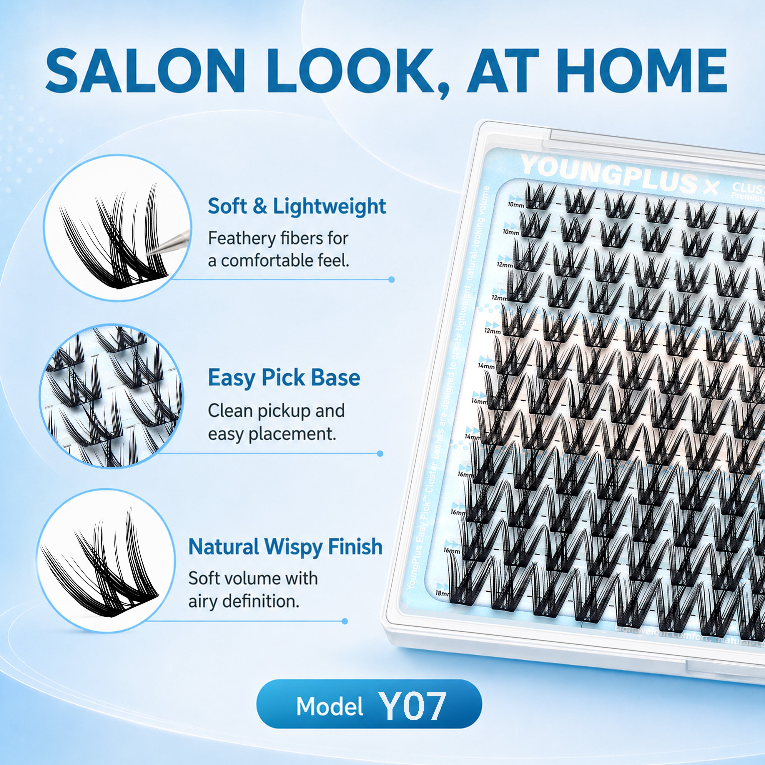 YOUNGPLUS Y07 Spiky Wispy Cluster Lashes – 10–18mm DIY Lash Extensions