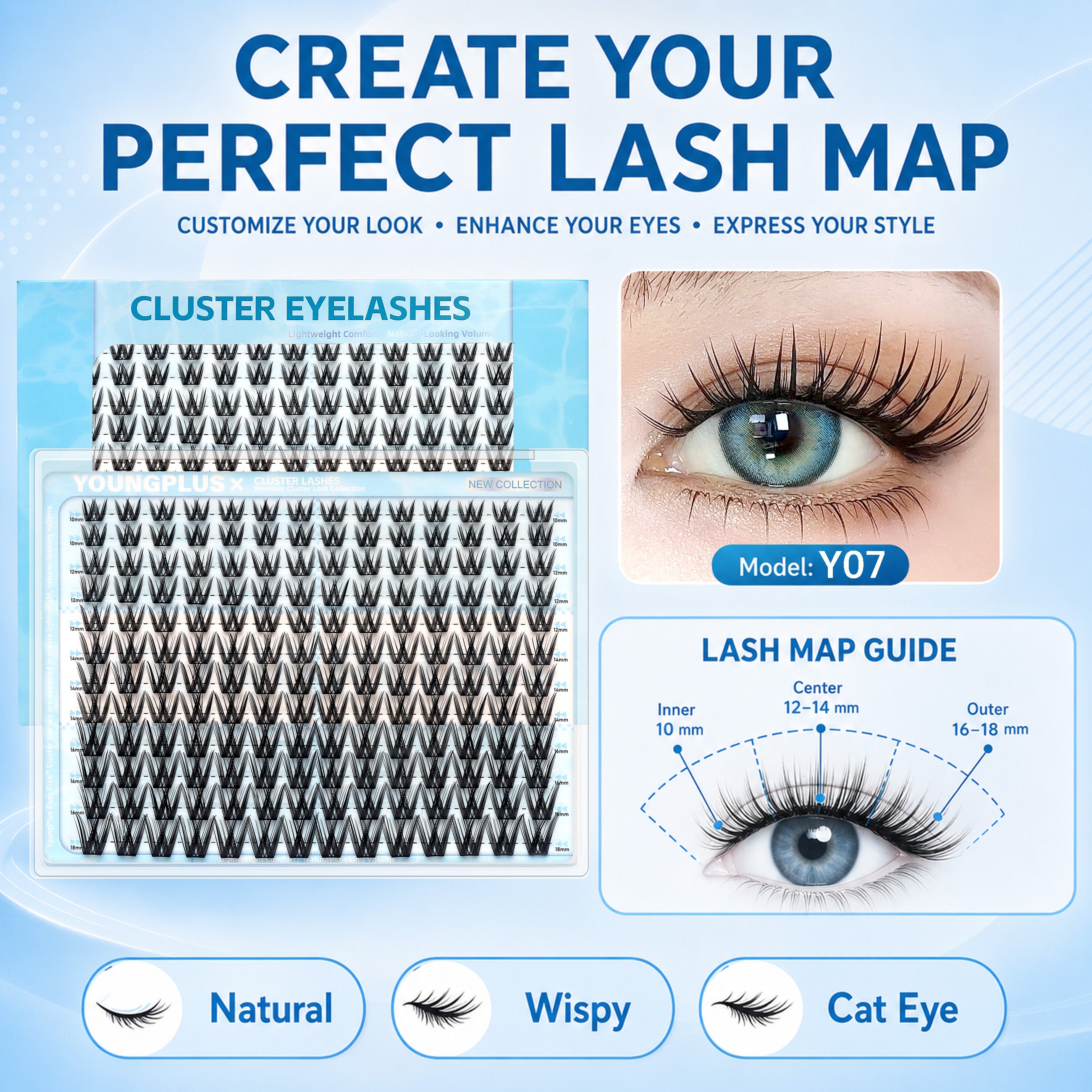 YOUNGPLUS Y07 Spiky Wispy Cluster Lashes – 10–18mm DIY Lash Extensions