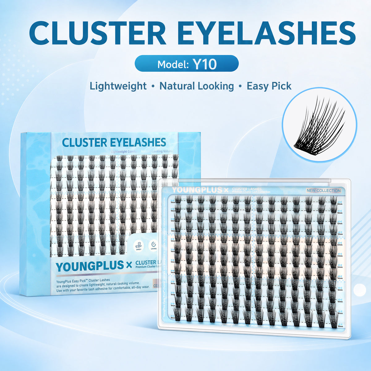 YOUNGPLUS Y10 Soft Volume Cluster Lashes – 10–18mm DIY Lash Extensions