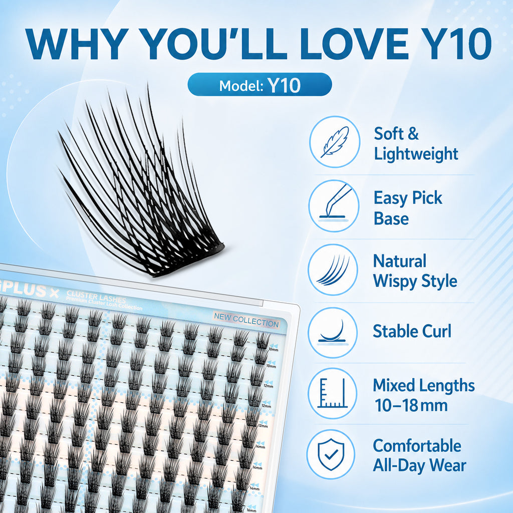 YOUNGPLUS Y10 Soft Volume Cluster Lashes – 10–18mm DIY Lash Extensions